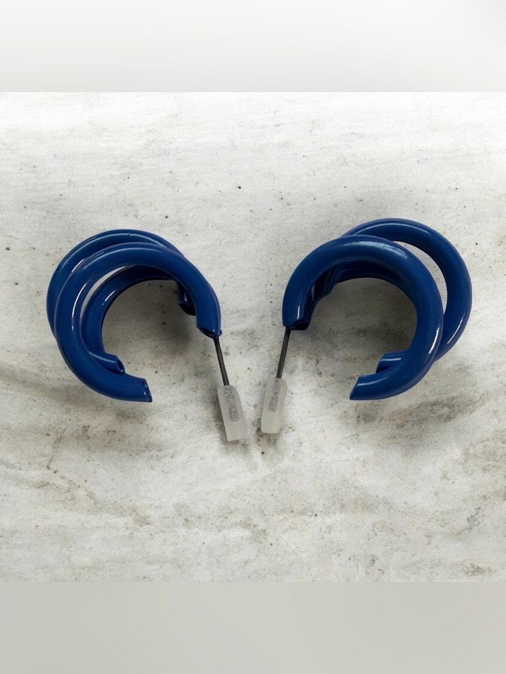 Blue Triple Hoop Statement Earrings